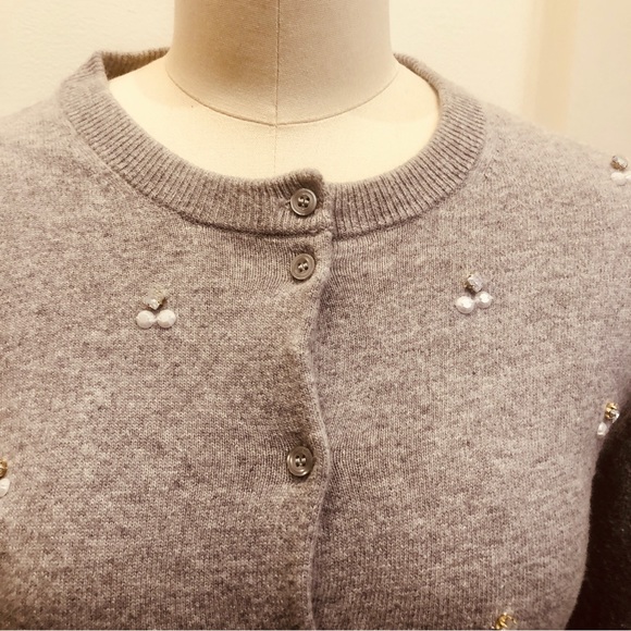 J Crew The Caryn Cardigan Heather Gray w Sparkly Bead Embellishment Size XS/2 - Picture 2 of 10